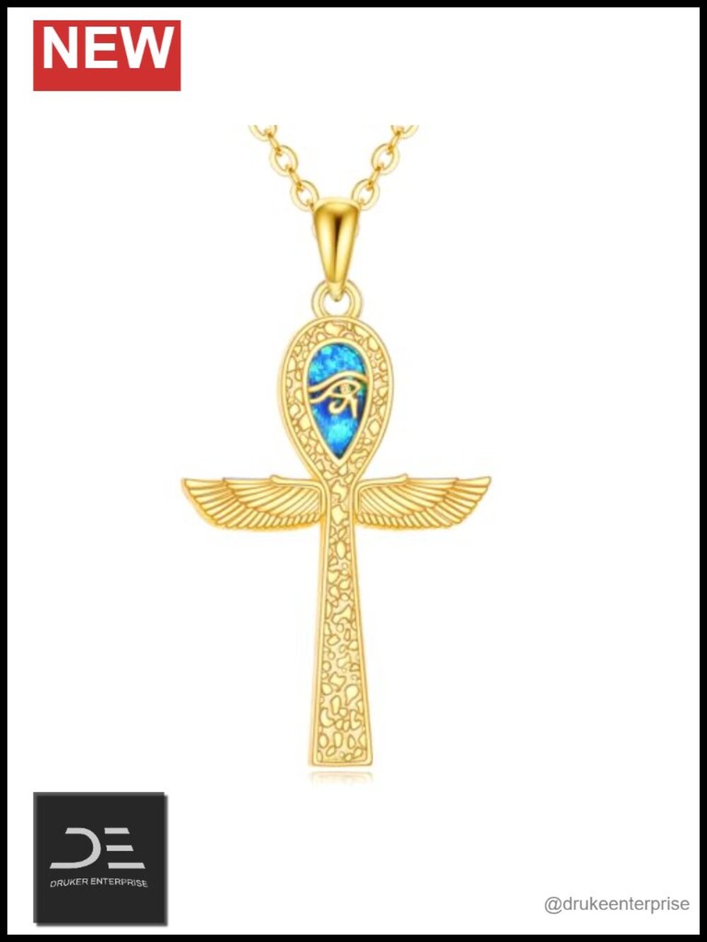 925 Sterling Silver Ankh Cross Necklace Snake Pendant Egyptian Jewelry